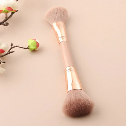 Single Dual-Ended Beauty Brush, Round Blush Brush + Large Powder Brush Soft Bristle Facial Makeup Tool